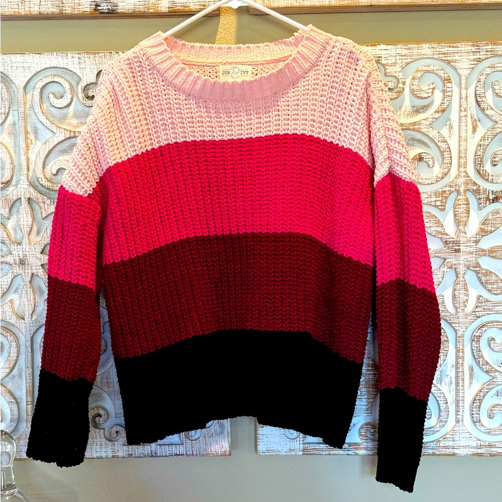 June and Ivy pink striped sweater, size large